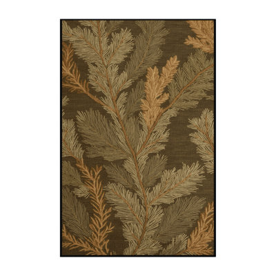 Machine Washable Botanical Brown Area Rug