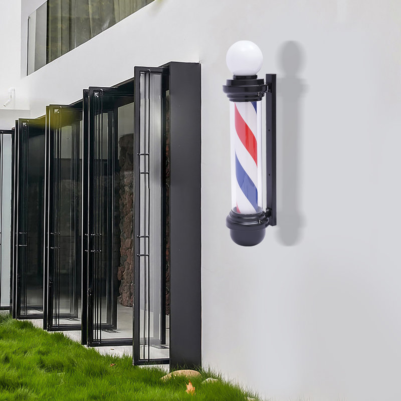 Enseigne lumineuse rotative 2 lumières Barber Shop (rouge, blanc, bleu)