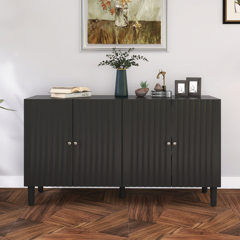 Élégant buffet à quatre portes avec portes à motif ondulé, Noir