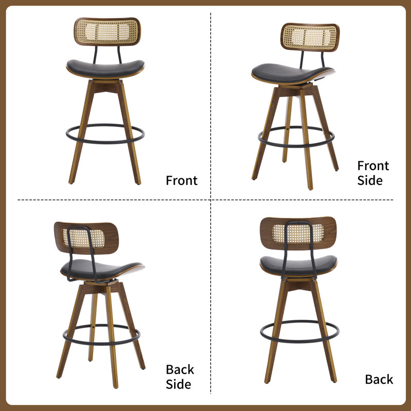 Color Swivel Upholstered Faux Leather Counter Stool with Solid Wood Frame, Black