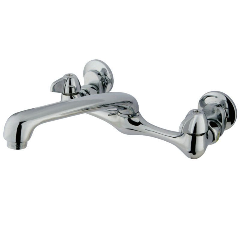 8" Double Handle Wall Mount Bridge Kitchen Faucet with Canopy Handles