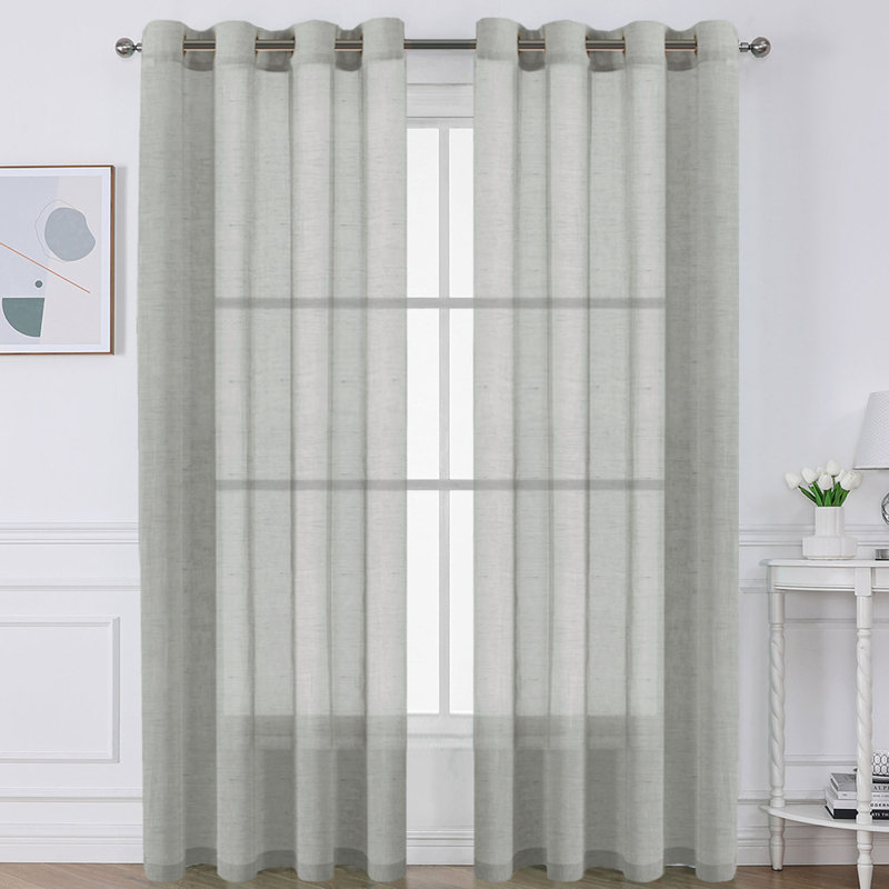 Dawan Faux Linen Semi-Sheer Grommet Curtain Panels, 52" W x 96" L, Dove