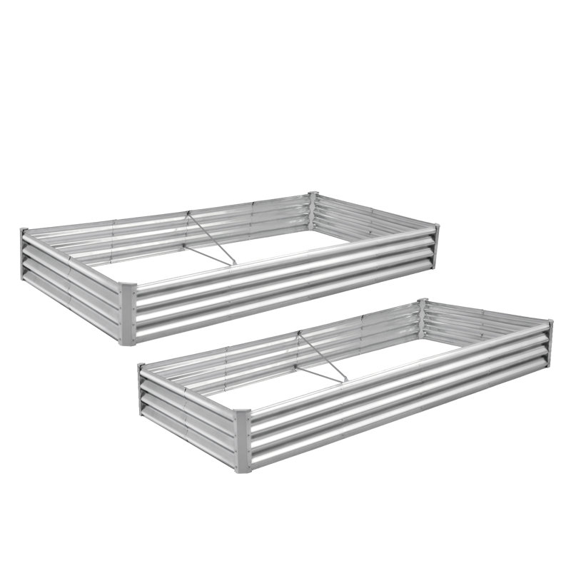 Interlocking Rectangular Galvanized Steel Sliver Raised Garden Bed, 12" H x 96" W x 48" D, 2