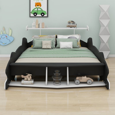 Race Car-Shaped Platform Bed With Wheels