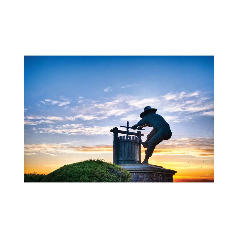 The Grape Crusher Statue Agains Dramatic Sky, Napa Valley, California 1 Piece Wrapped Canvas Wall Art