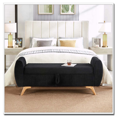 Banc rembourré en velours côtelé avec rangement 57 po
