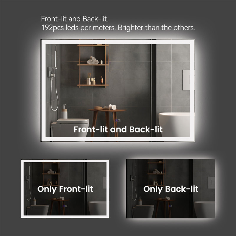 Innovative LED Smart Bathroom Mirror With Adjustable Lighting And Anti-Fog Technology, 64" x 52"