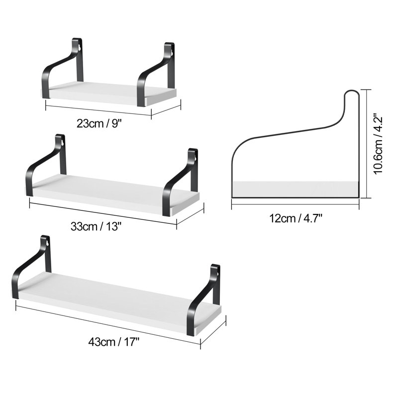 Mekela Solid Wood Floating Shelf, White/Black