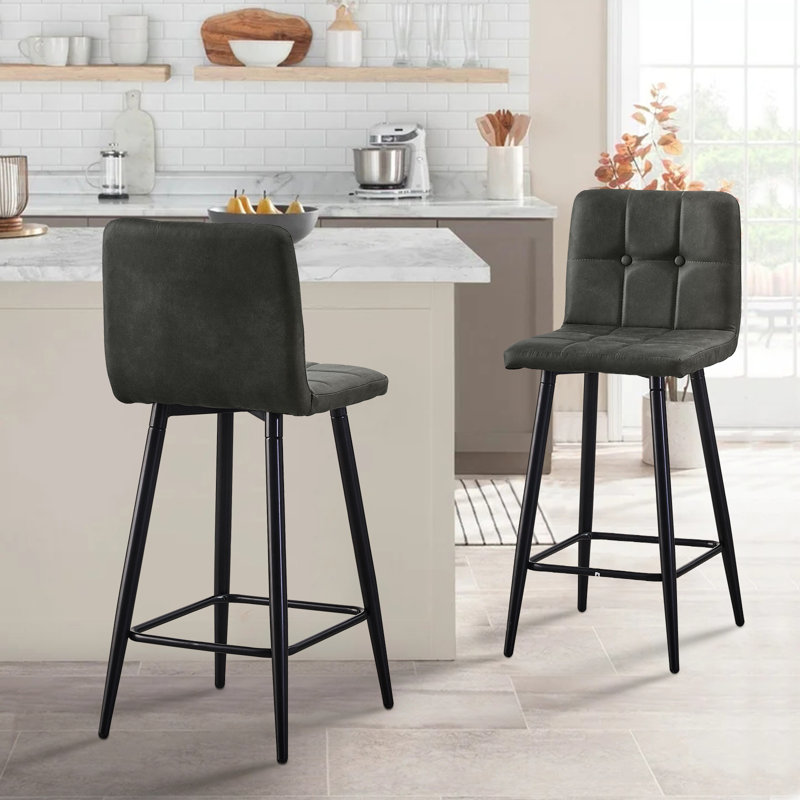 Anglers Upholstered Counter Stool with Metal Frame, Grey