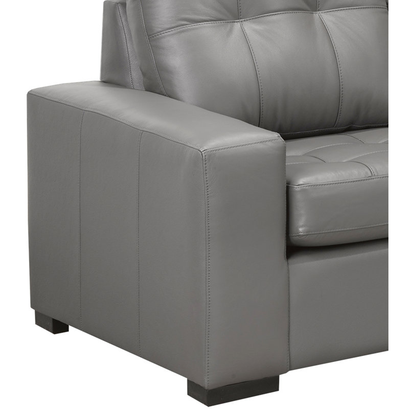 Yeprad Leather L-Shaped Sectional, Right Hand Facing, Light Grey Leather Match