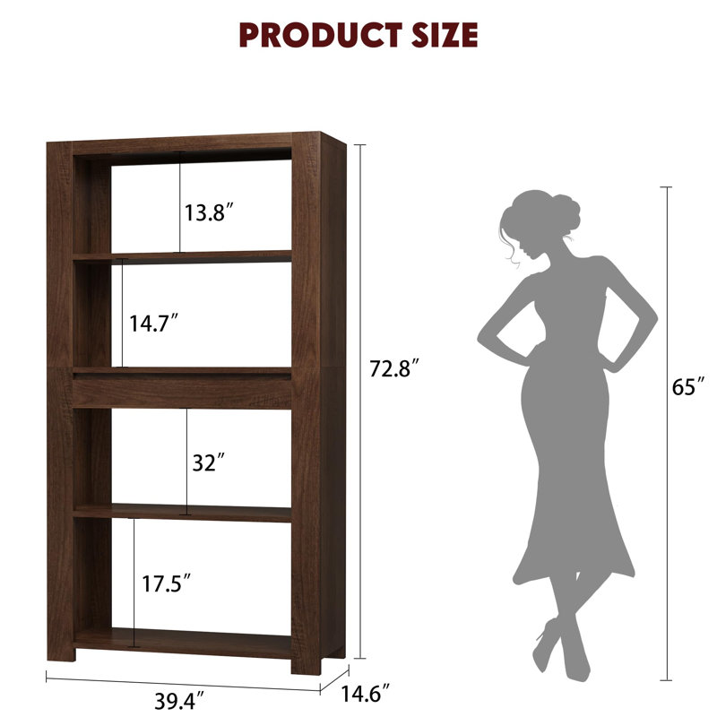 Bibliothèque de 72 po de hauteur avec tiroir, tablettes très larges de 39,4 po, bibliothèque en bois robuste avec ensemble anti-basculement, rangement imperméable et résistant aux rayures pour le salon, le bureau à domicile et la chambre à coucher