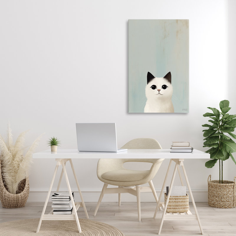 «Peeking White Kitten», art mural par Roozbeh Bahramali, H 36 po x l 24 po
