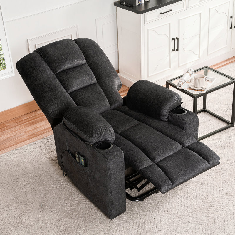 Fauteuil inclinable électrique en velours avec massage et chaleur, fauteuil inclinable électrique avec porte-gobelets et poches de rangement pour le salon