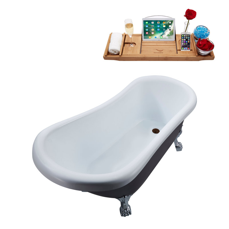 61'' x 27.6'' Soaking Acrylic Bathtub, Matte Oil Rubbed Bronze, Polished Chrome