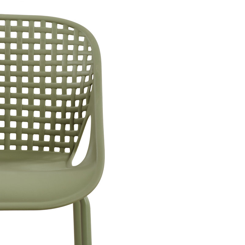 Chaise de salle à manger d'extérieur moderne en plastique et en métal avec dossier en treillis, Vert sauge