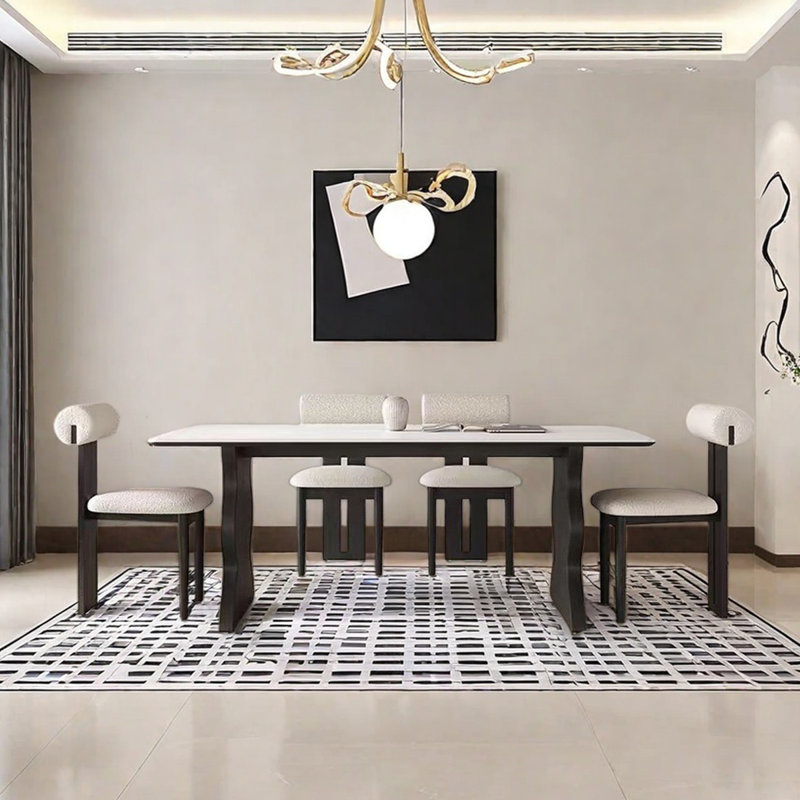 Modern Rectangular Dining Table with  Rock Slab, 29.5"H x 63"L x 31.5"W
