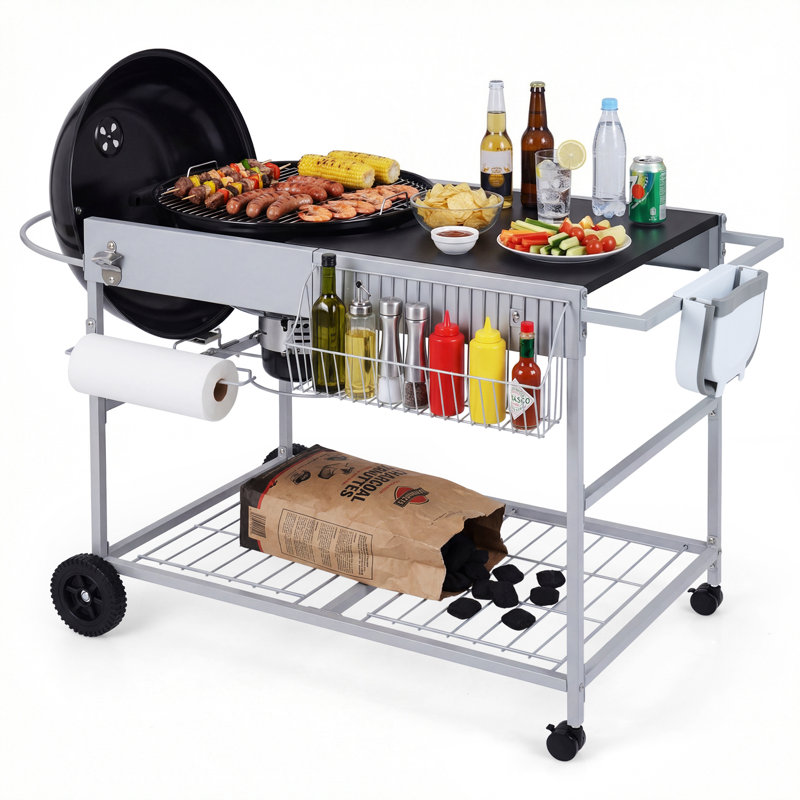 Table de barbecue d'extérieur pour bouilloire originale 18 po et 22 po avec support métallique, poubelle Weber