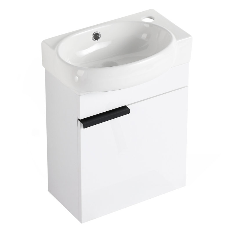 Meuble-lavabo à fermeture en douceur avec lavabo et support de rangement, 16 po pour petite salle de bain