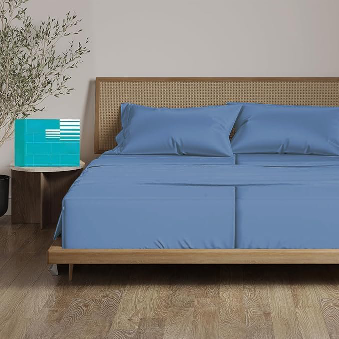 Split California King Sheets for Adjustable Beds 100% Egyptian Cotton 1000 Thread Count Sheets - 5Pcs Split California King Sheet Set 18" Inch Deep Pocket - Medium Blue Solid