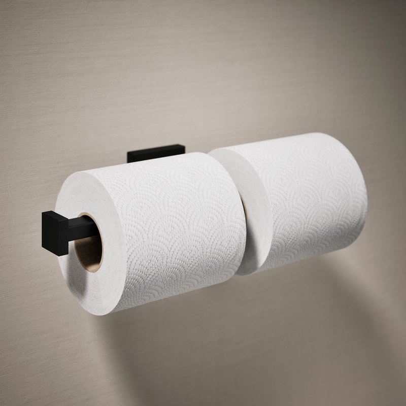 Square Double Toilet Paper Holder, Matte Black