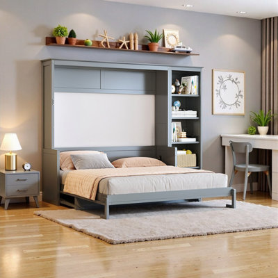 Grand lit escamotable avec bureau - Lit mural peu encombrant avec tablettes intégrées et capacité de 600 lb?