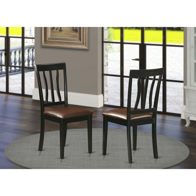 Antique Dining Room Chairs - Faux Leather Upholstered Wooden Chairs, Set of 2, Black & Cherry, Black Cherry/Faux Leather