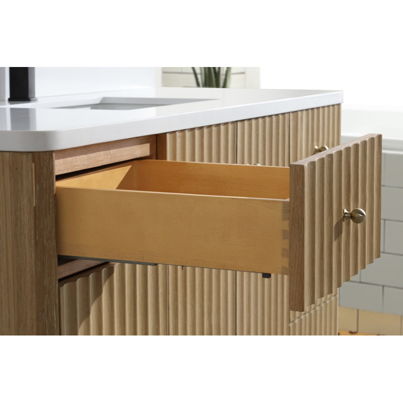 Washed Oak Single Bathroom Vanity with Quartz Top