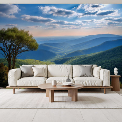 Forest Peel and Stick Wallpaper Sunset Shenandoah Valley Blue Ridge Mountains Crescent Rock Wall Murals 69"H x 96"W Removable PVC Wall Paper Self-Adhesive Wall Decor for Lake House Bedroom Living Room Home Office