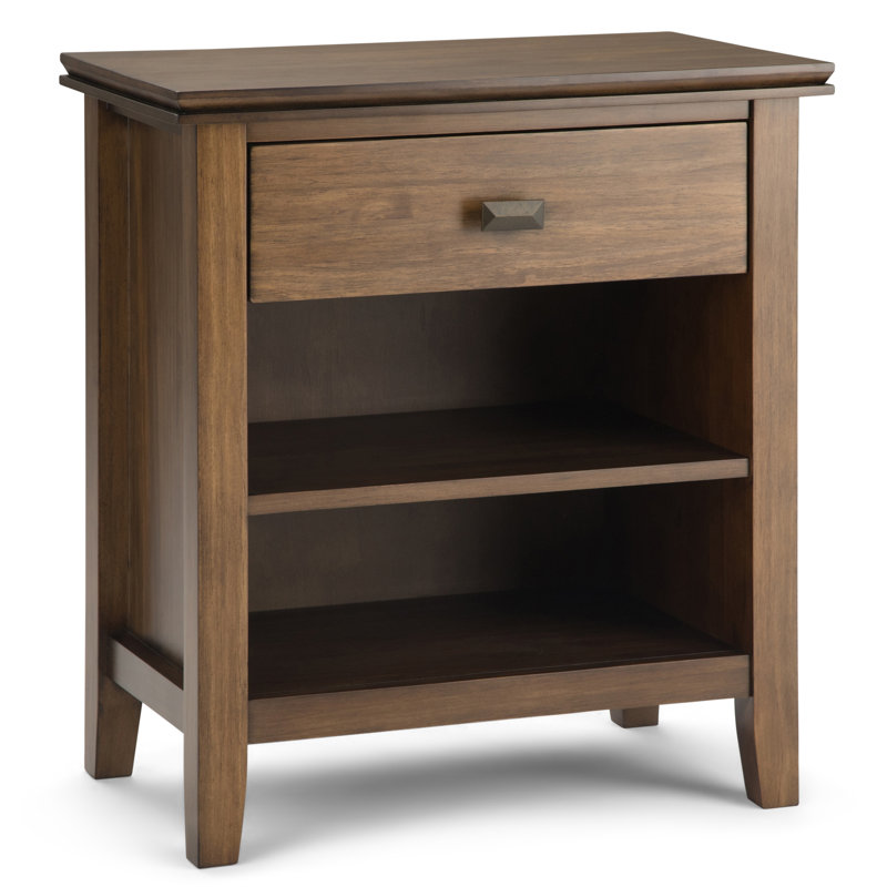 Artisan 24"W Solid Wood Contemporary Nightstand with 1 Drawer, Open Shelf Storage and Bronze Knobs, Rustic Natural Aged Brown