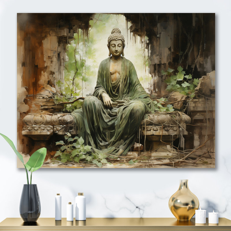 Thailande, ruines de Bouddha, art mural, Toile tendue, H 24 po x l 32 po x P 1 po