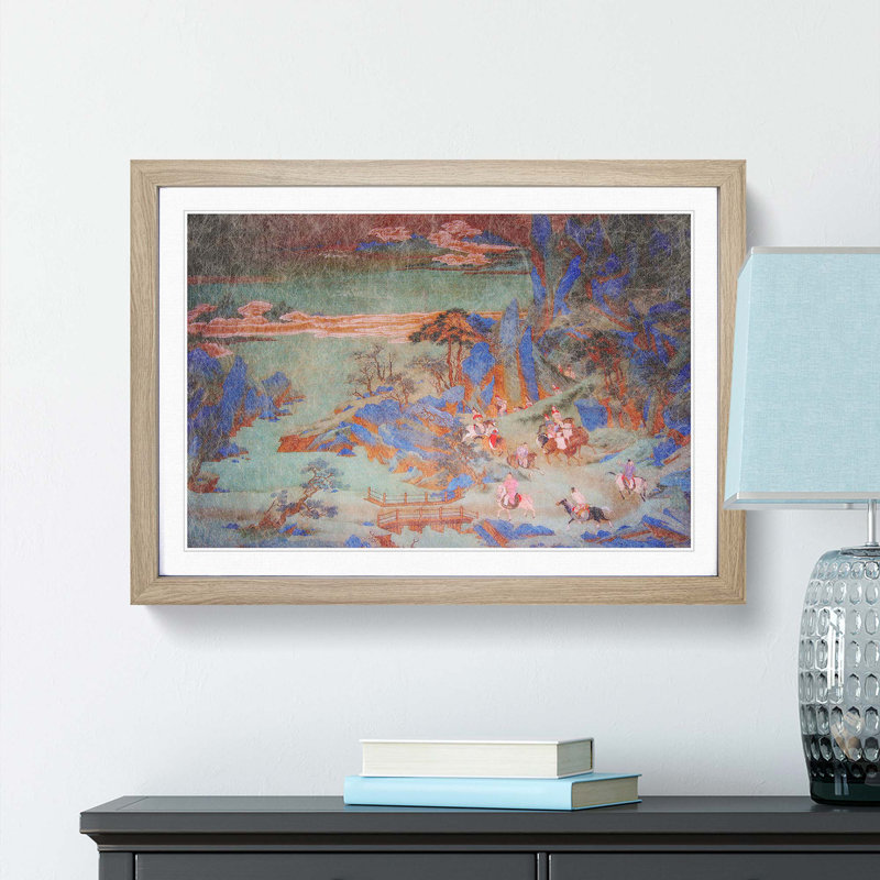 Emperor Minghuangs Journey by Qiu Ying - Framed Print, 36cm H x 48cm W x 2cm D, Oak Framed