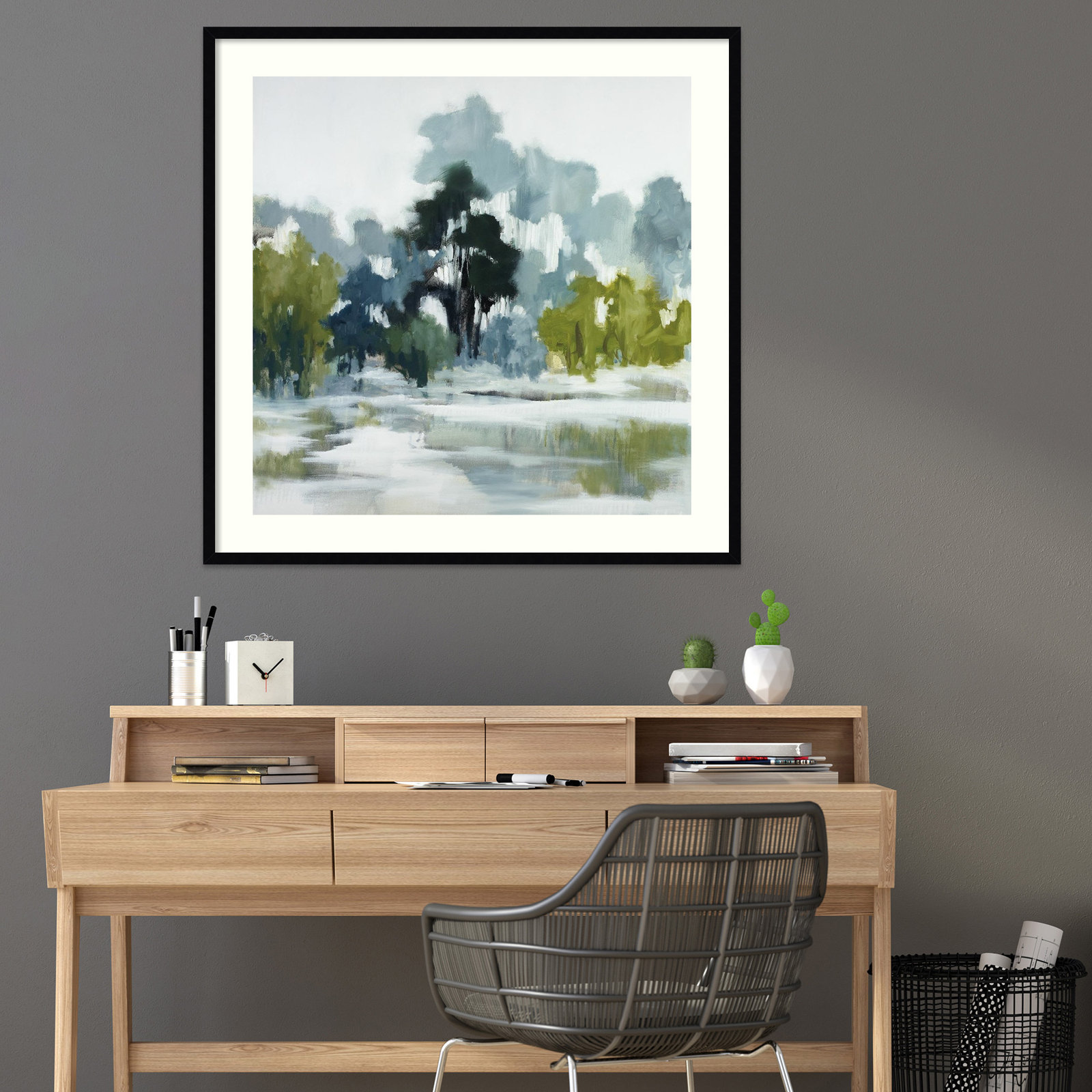 Geneve "Pond Reflections" Print, 33" H x 33" W, Black Framed Paper
