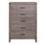 Commode de chambre à coucher à finition brun gris 1 pièce avec 5 tiroirs en mélamine laminée et métal foncé