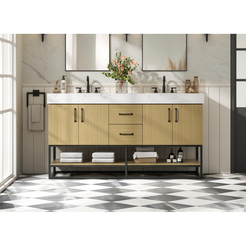 Meuble-lavabo double 60 po, Brun miel