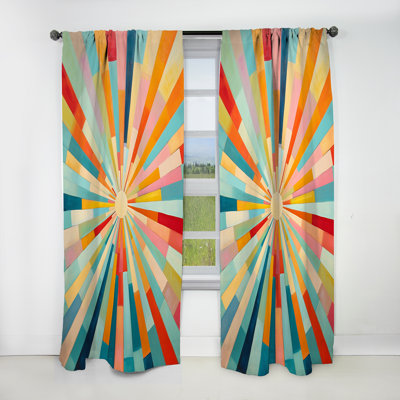 Colorful Mid Century Optical Serenade III - Midcentury Blackout Abstract Curtain - 1 Panel