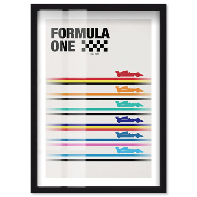 F1 Retro Poster Shadowbox Print Formula 1 Posters by Notoriart, Black Frame, 25 x 37