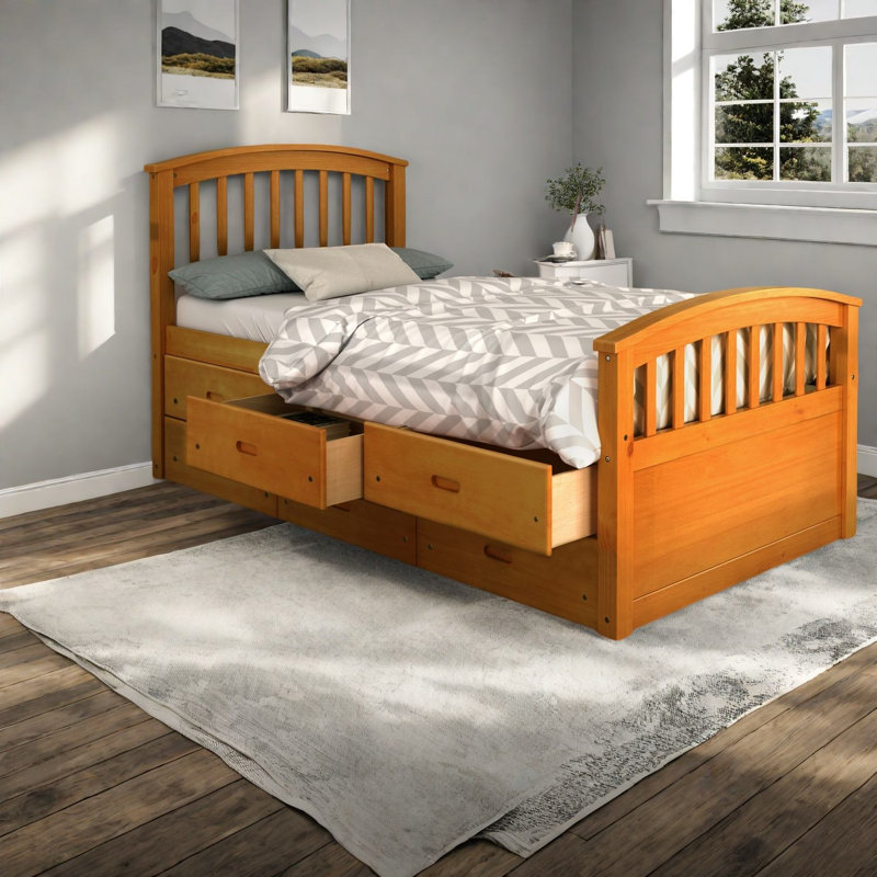 Lits en bois massif peu encombrants avec rangement, conception moderne