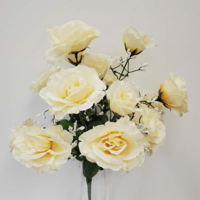 Open Rose Bush Artificial Flower