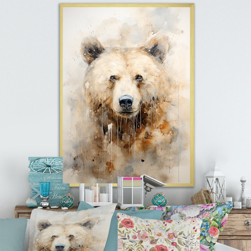 «Minimalisme ours dans la glace», reproduction d'art sur toile, H 40 po x l 30 po x P 1,5 po, Encadrement doré