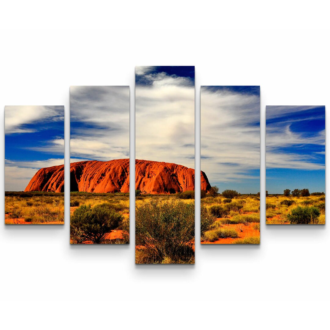 5-tlg. Leinwandbilder-Set Australischer roter Berg im Outback am Abend