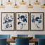 Bleu marine et feuilles de lin II - ensemble de 3 peintures sur toile encadrées-1524676177-1524676203