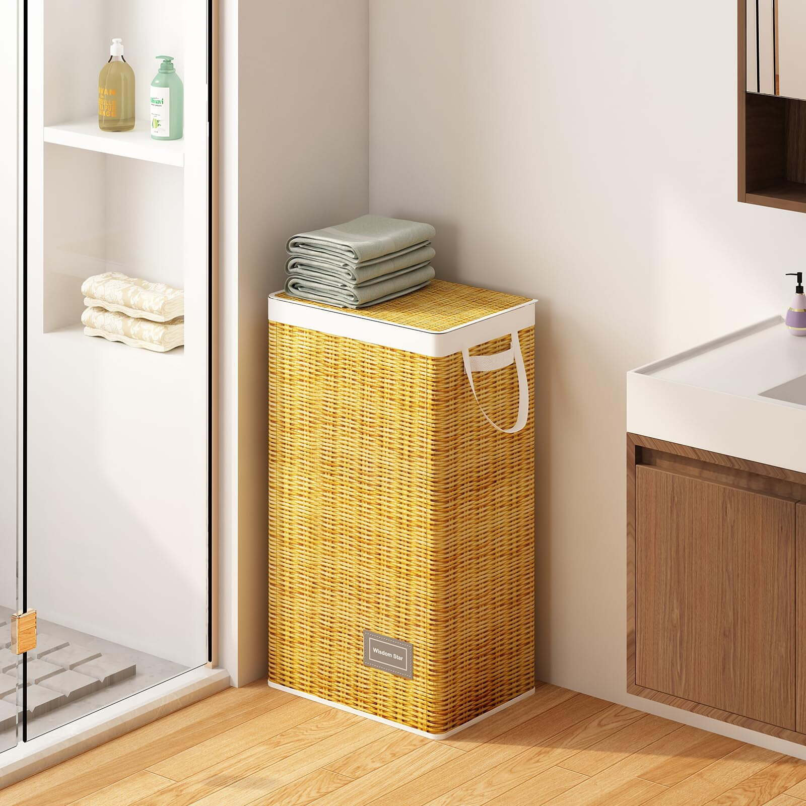 Free-Standing Laundry Room Organizer with Basket