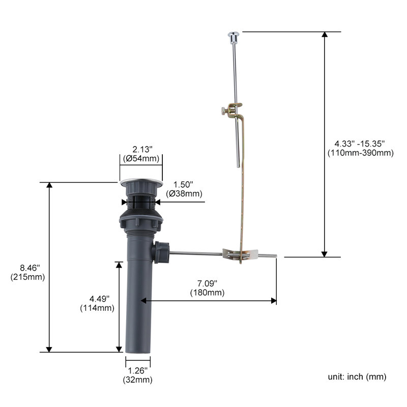 Lift Rod Bathroom Sink Drain with Overflow, Polished Chrome