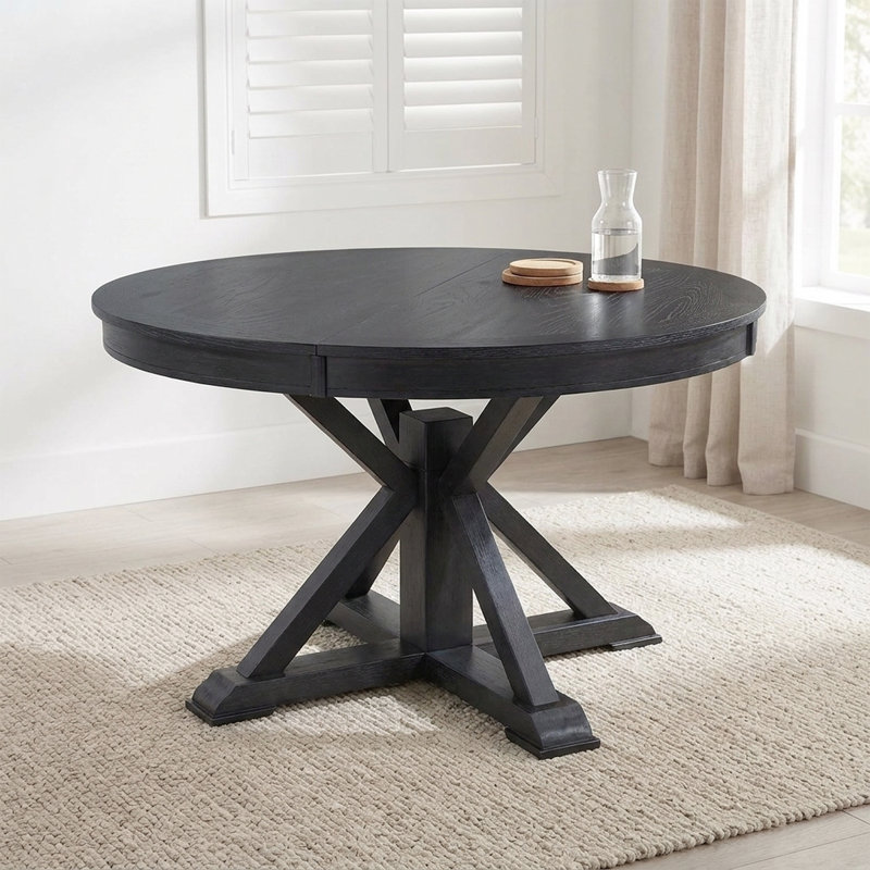 Table de salle à manger rétro extensible avec rallonge papillon - base en bois massif, convertible ovale / ronde pour 6 personnes