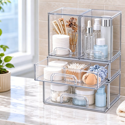 Rangement pour biberons pour bébé - Station de tiroir empilable en acrylique - Paquet de 4 transparents pour comptoir, meuble-lavabo, salle de bain, armoire, garde-manger