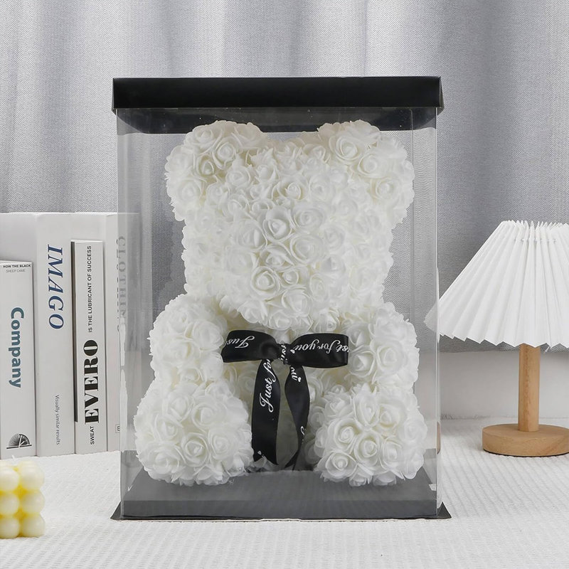 Ours en peluche rose, ours rose artificiel de 10 pouces, cadeau pour le mariage, la fête des mères et l'anniversaire, boîte-cadeau transparente incluse
