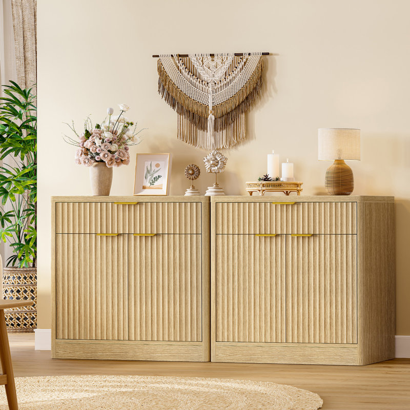Buffet cannelé avec rangement, table basse et bar à vin avec tablette réglable pour le salon, la cuisine et le naturel