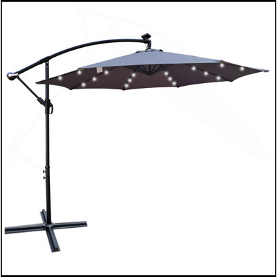 Parasol de haute qualité de 10 pi avec parasol à lumière solaire à DEL à énergie solaire et marché à 8 côtes avec manivelle et traverse pour la terrasse du jardin