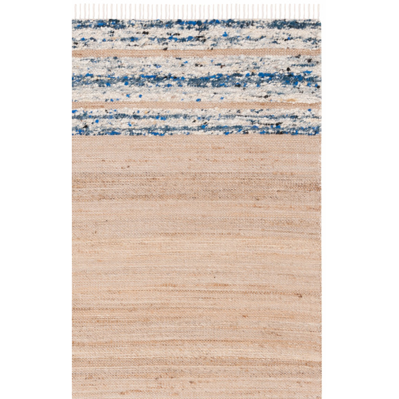 Makensy Hand Woven Jute/Wool/Cotton Striped Rug in Brown/Navy Blue, Rectangle 3' x 5'