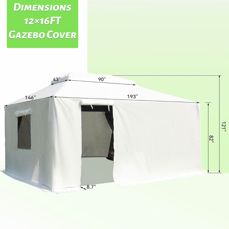 12'X16' Gazebo Cover For Gazebos - All Season Waterproof Enclosure With Sidewalls & Mesh Windows Transform Into Storage Windproof And Enclosed Make A Area